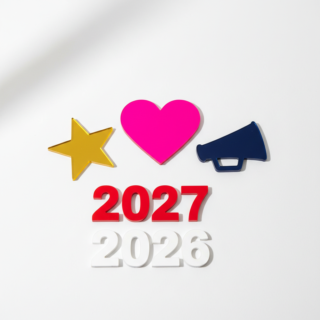 Laser-cut acrylic homecoming embellishments: hearts, stars, megaphone, and class year cutouts