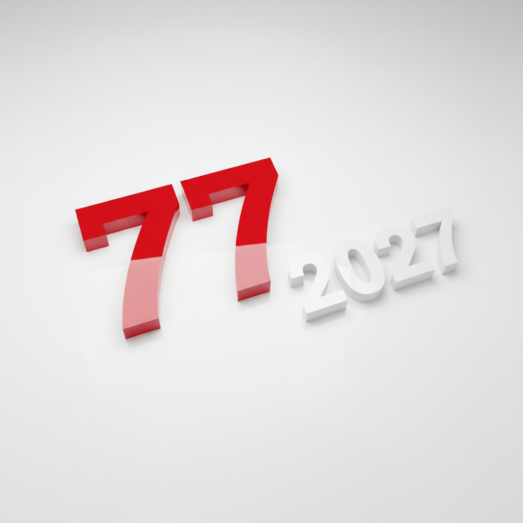 Laser-cut red acrylic number 77 and white acrylic 2027 cutouts