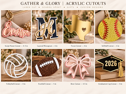 Custom acrylic cutouts — laser-cut shapes in various colors and finishes