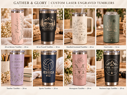 Custom laser-engraved personalized tumblers
