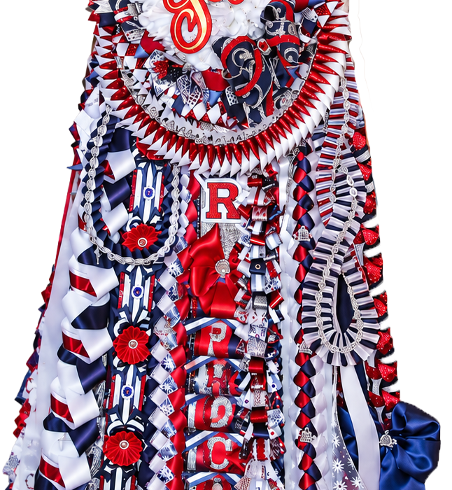 Personalized homecoming mum ribbons with names and school text