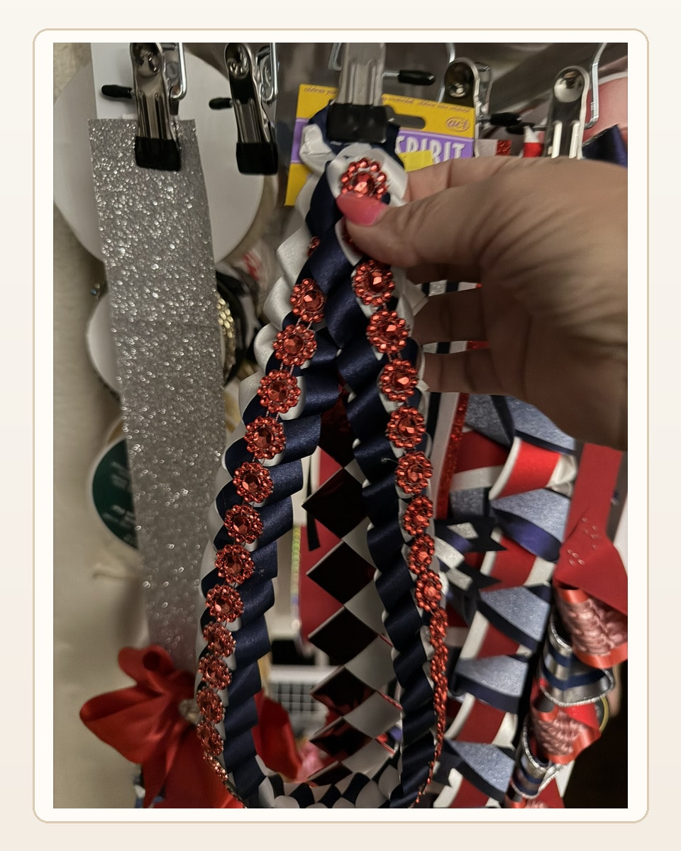 MUM-SESSed handmade Military Braid sample — tight uniform loops in school colors